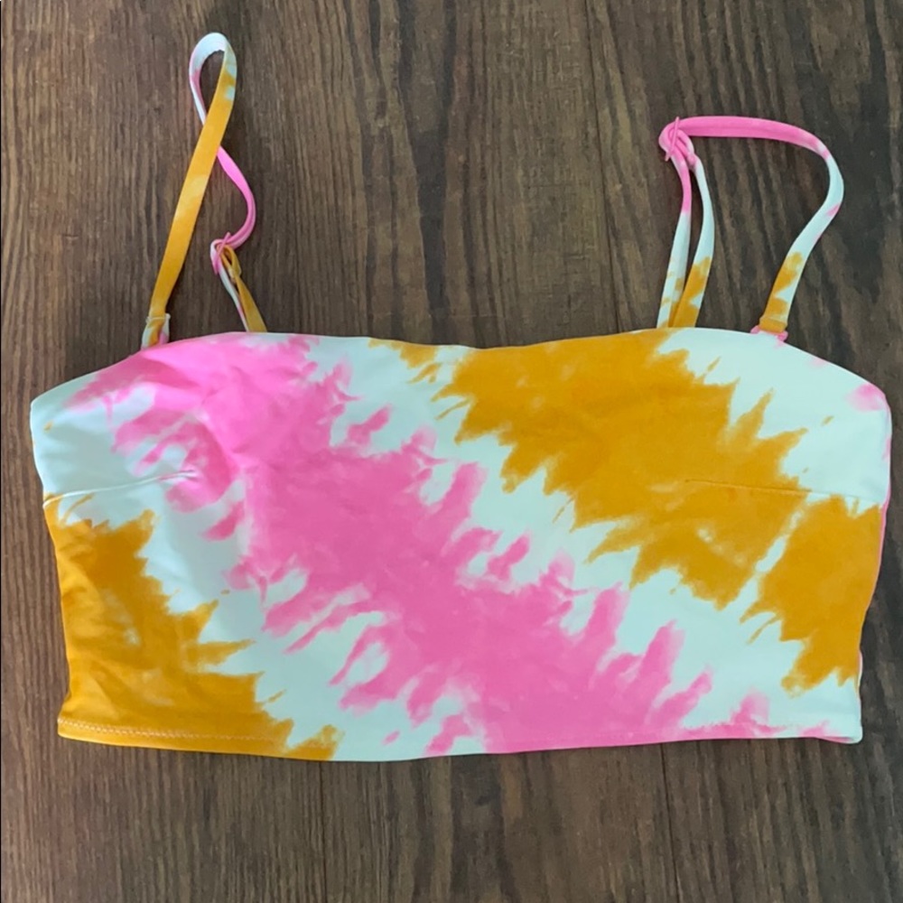 Aerie Pink and Orange Tie Dye Bandeau Bikini Top